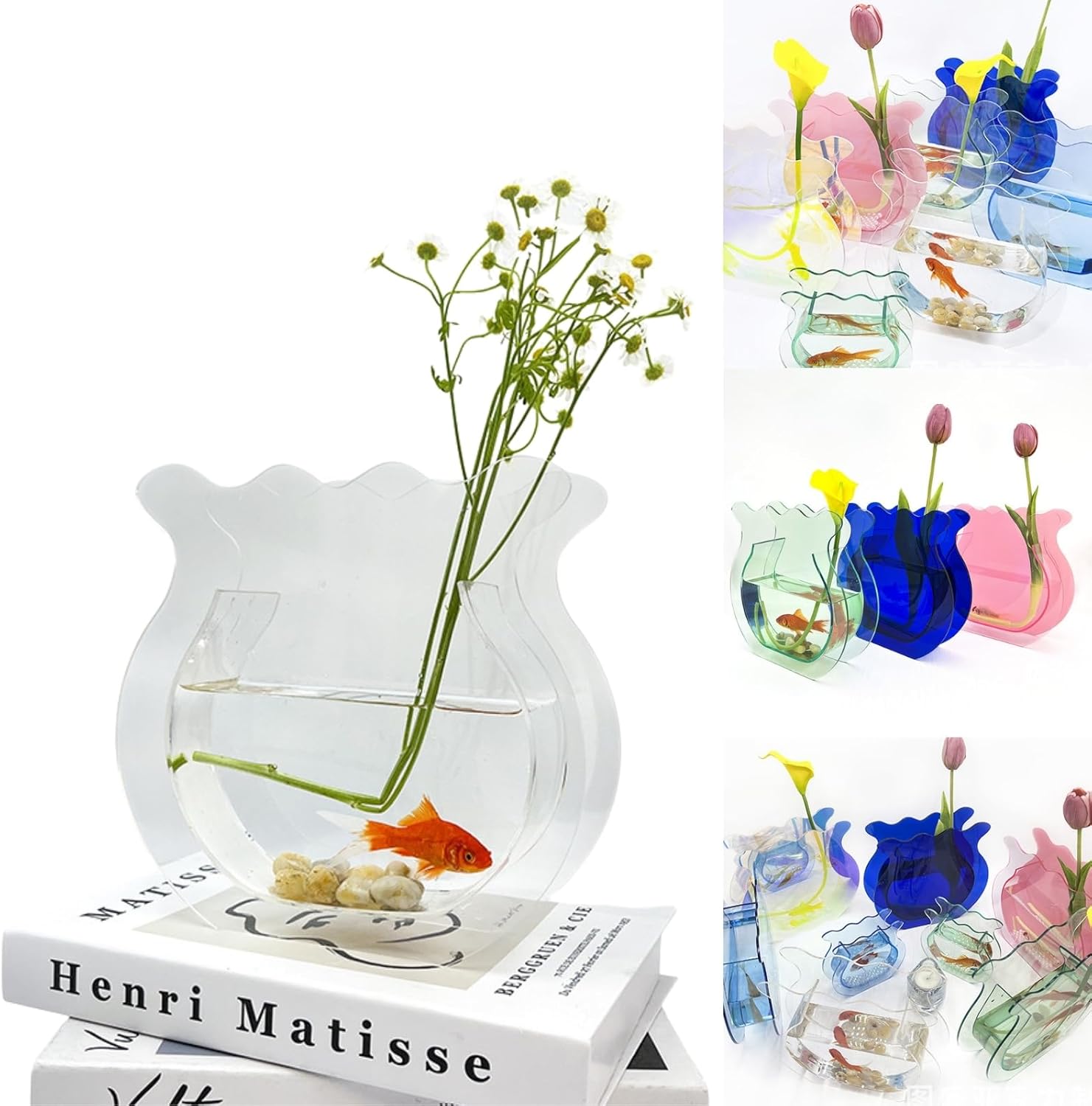 Mini Acrylic Fish Bowl Flower Vase for Small Fish or Plant, Clear Dual-Use Decorative Vase for Desk or Shelf, Compact Modern Bud Design Tabletop Décor (Transparent, Mini)