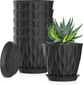5 Inch Planter Pots, 6 Pack Indoor Planters, Small Flower Pots with Drainage Holes and Tray for Succulents, Orchids, Herbs and Other Indoor Plants,Black