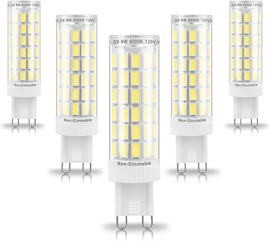 G9 Led Bulbs Replace 75 Watt 80W 100 Watt T4 Halogen,Daylight Cool Bright White 6000K,1000 lm,AC120V G9 8W LED Corn Light Bulb for Bathroom Vanity Ceiling Fan Wall Lighting,Non-Dimmable,5Pack