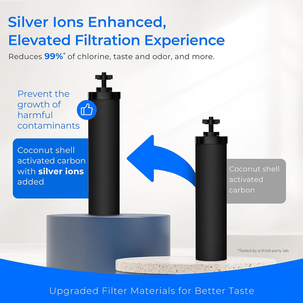 Waterdrop Upgrade Gravity-fed Water Filter System, with Silver Ions Enhanced Filtration, Reduces Fluoride and up to 99% of Chlorine, with 4 Filters and Metal Spigot, 2.25G