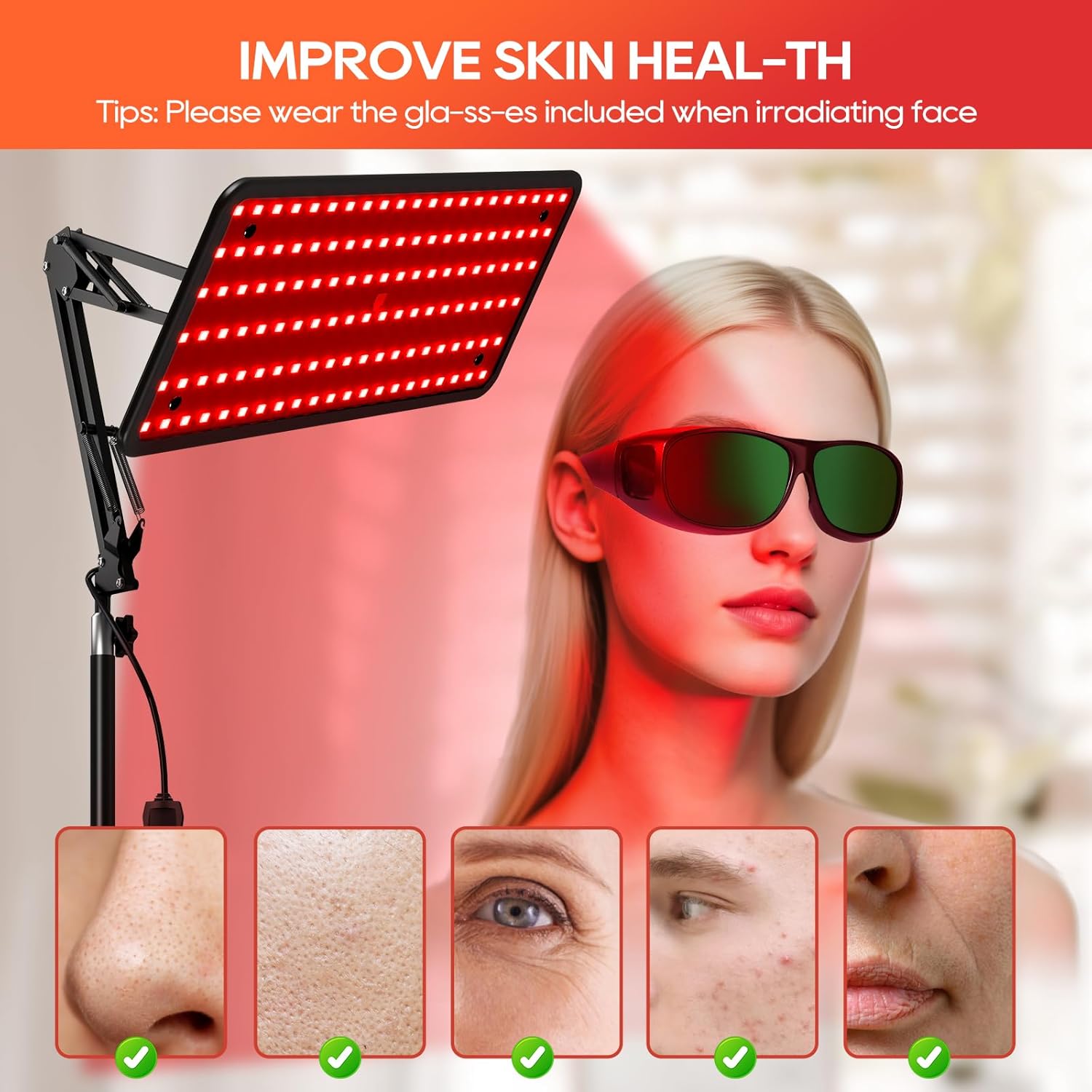 Red Light Therapy for Body and Face, 120 LED 660nm 850nm 940nm Infrared Redlight-Therapy Lamp Device with Glasses，Large Panel and Stable Stand at Home, Idea Gift for Women Mom