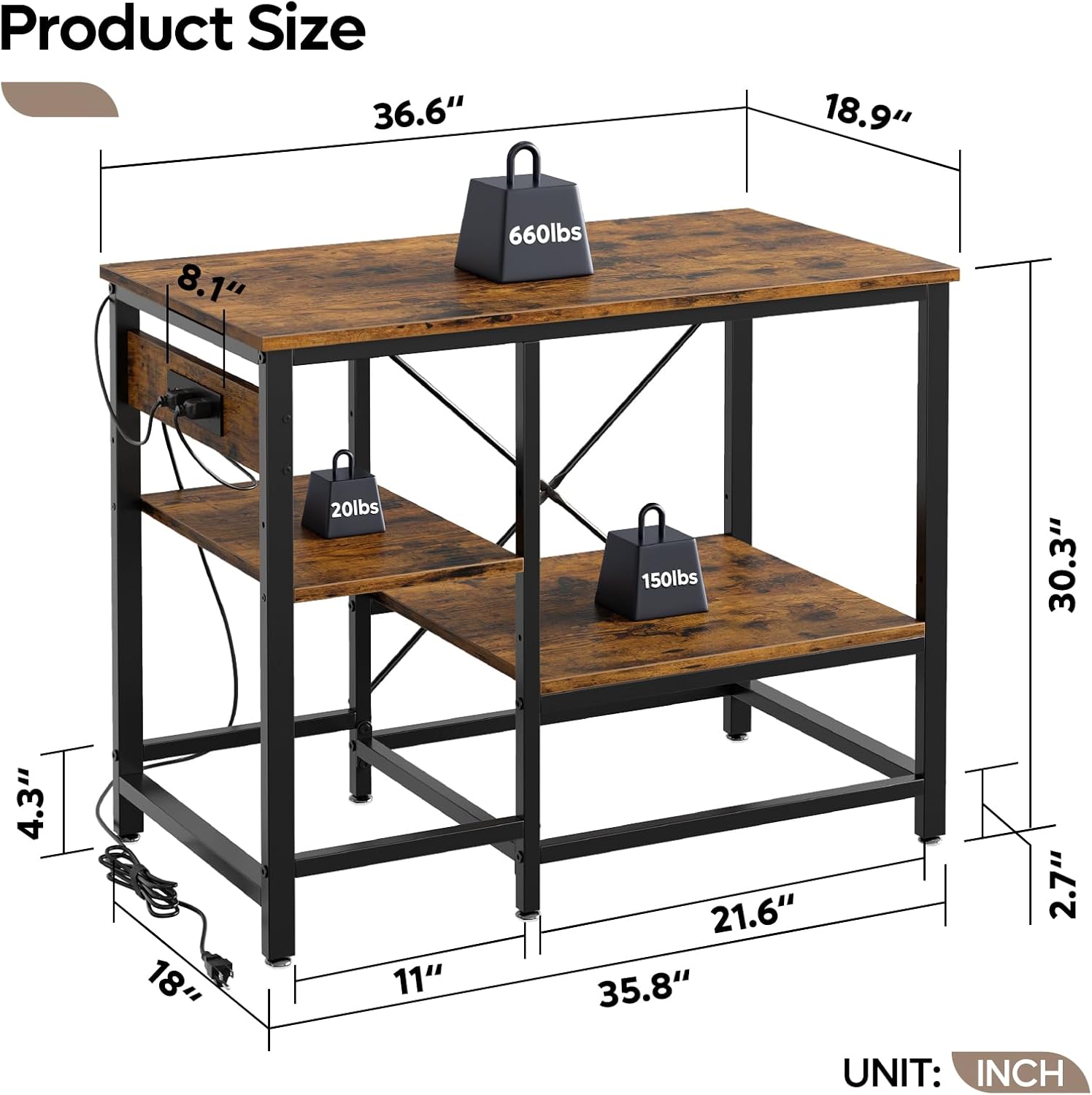 Bestier 40-50 Gallon Fish Tank Stand with Power Outlet, 36x19 Metal Aquarium Stand with Filter Storage, 6-Leg Reptile Tank Stand with 3-Tier Adjustable Storage Shelves, 660LBS Capacity