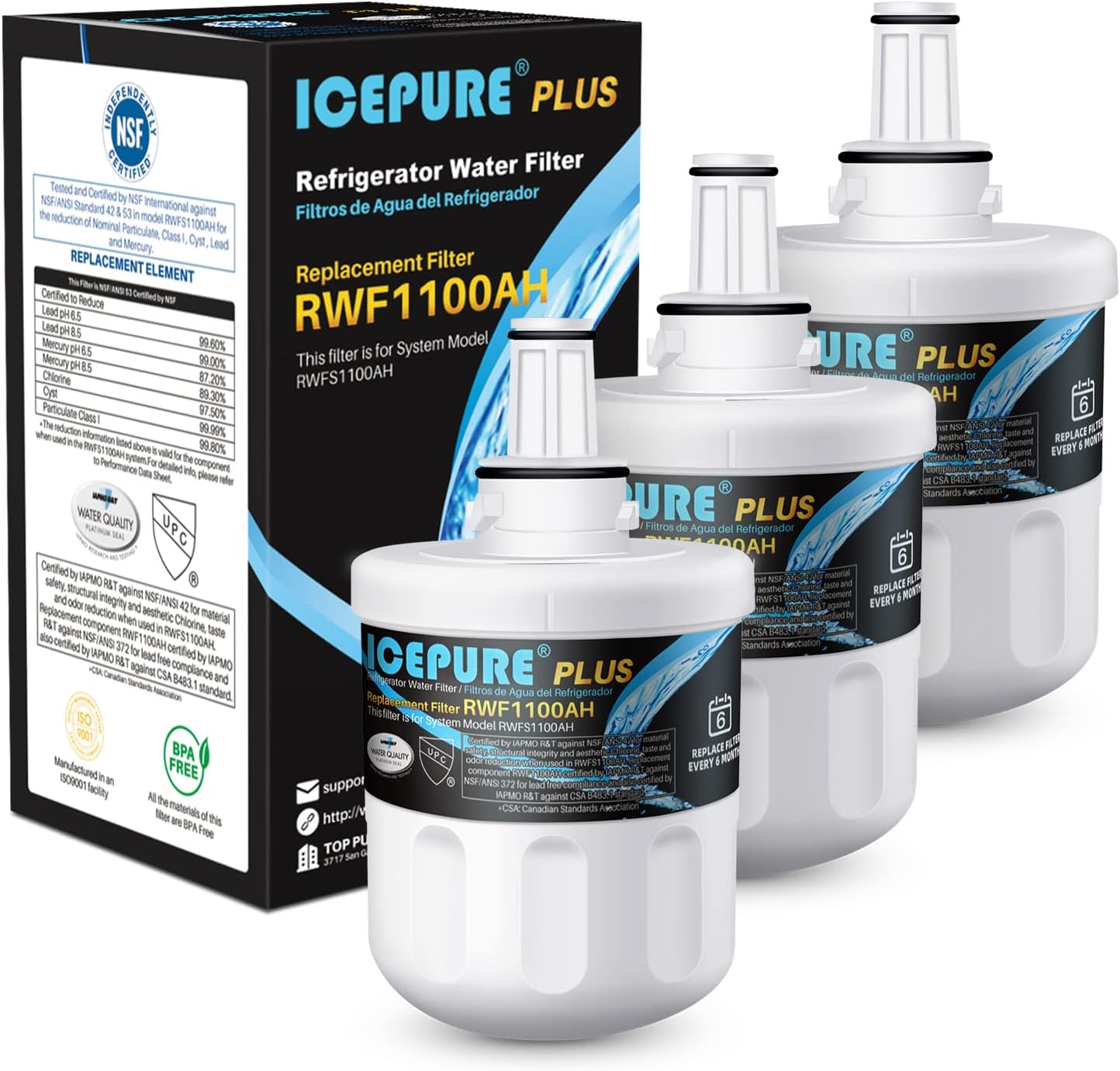 ICEPURE PLUS Remove Heavy Metals NSF/ANSI 53&42 NSF/ANSI/CAN 372 DA29-00003G Replacement for Samsung DA29-00003B DA29-00003A, DA29-00003D DA29-00003F DA97-06317A, HAFCU1, WF289, WSS-1, 3PACK
