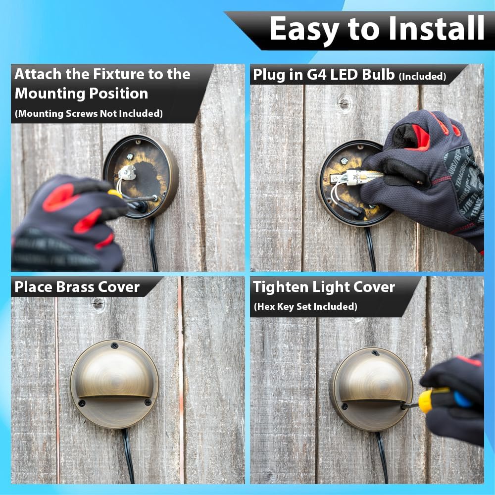 Outdoor Deck Lights Brass Stair Lights - LED Step Lights Low Voltage Landscape Lights, Solid Brass Stairway Lighting, Outdoor Fence lights, Paver Lights, Hardscape Lighting with LED Bulb (3.13" Wide)