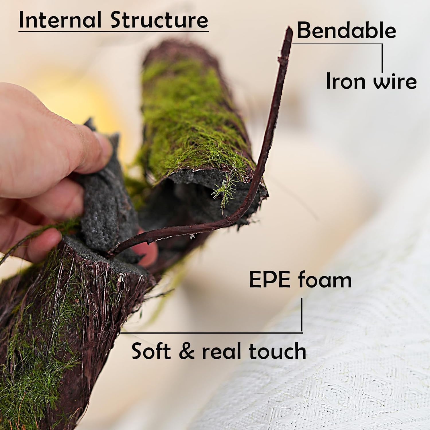 190cm/74.8inch Flax Silk Big Bendable Artificial Tree Trunk Fake Tree Twigs Branches Green Grape Rattan Vine Garland Plants for 3D Wall Hanging Garden Outdoor Home Halloween Decoration