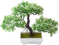 Mini Artificial Bonsai Tree Fake Plants - Artificial Plant Welcome Pine Treewith Plastic Cement Pots for Home Office Décor (White)