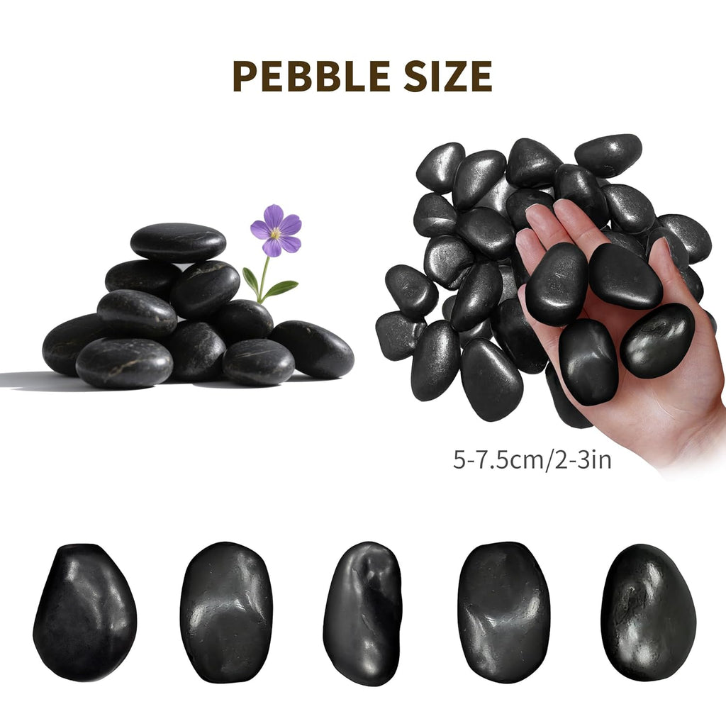 40LB Natural Black River Rocks, 2-3 Inch Polished Pebbles - Decorative Stones for Landscaping, Garden, Aquarium, Vase Filler and Home Decor