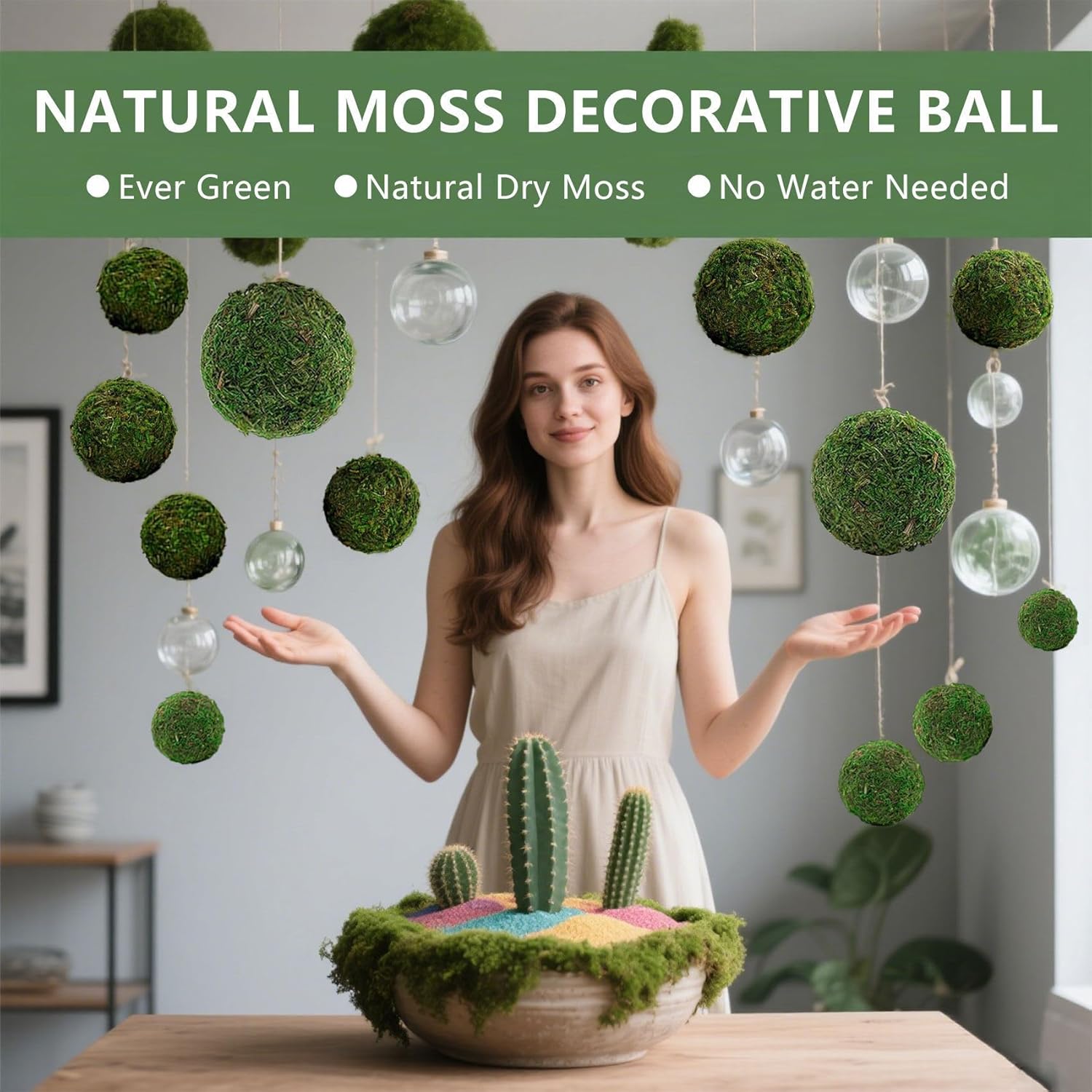 6pcs Moss Balls Decorative Faux Green Dried Artificial Moss Balls for Centerpiece Bowls for Home Garden Wedding Party Decor (3.5"-Set of 6)
