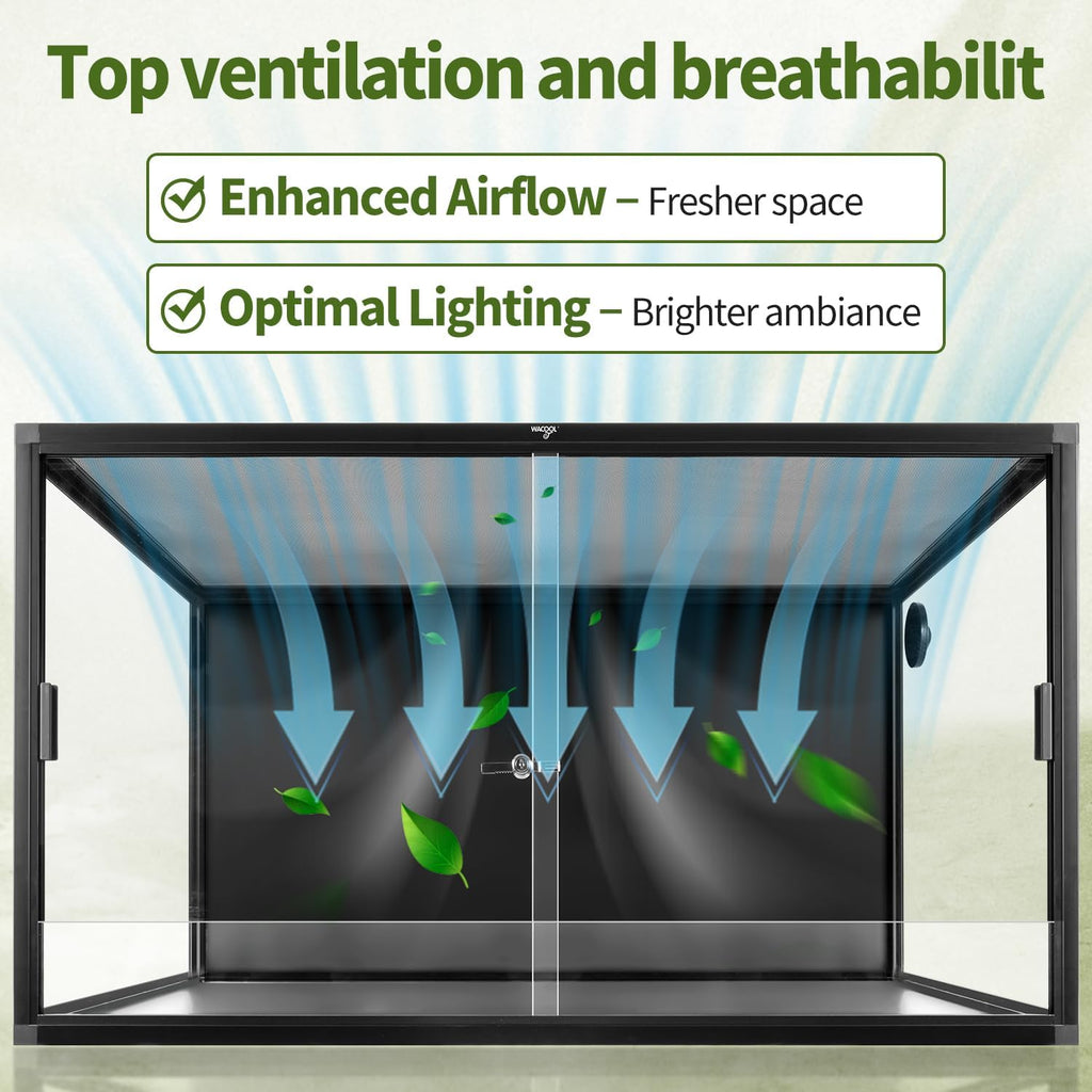 120 Gallon Reptile Tank, Large Terrarium for Bearded Dragons, Snakes, Leopard Geckos, Sliding Door & Top Ventilation, 48" x 24" x 24" Easy-to-Maintain Reptile Enclosure