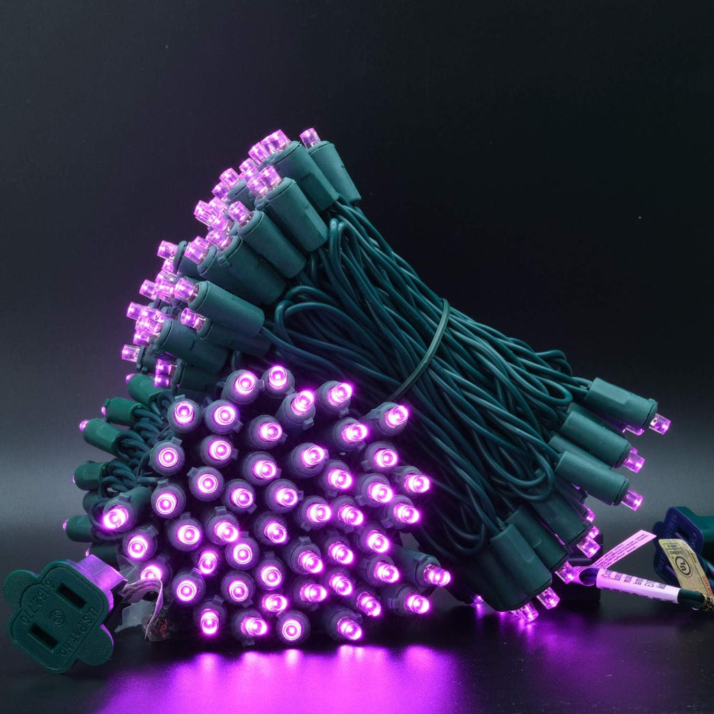 YULETIME Pink Wide Angle LED Christmas Lights with Green Wire, 66 Ft 200 Count UL Certified Commercial Grade 5mm Holiday String Light Set (Pink)