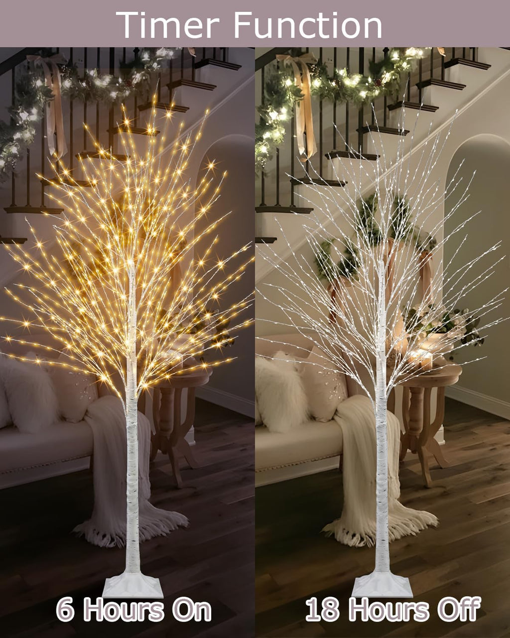 6 FT White Birch Tree with 936 LED Lights, Lighted Birch Tree Artificial Light Up Birch Twig Christmas Tree with Timer for Yard Wedding Porch Home Indoor Outdoor Decor