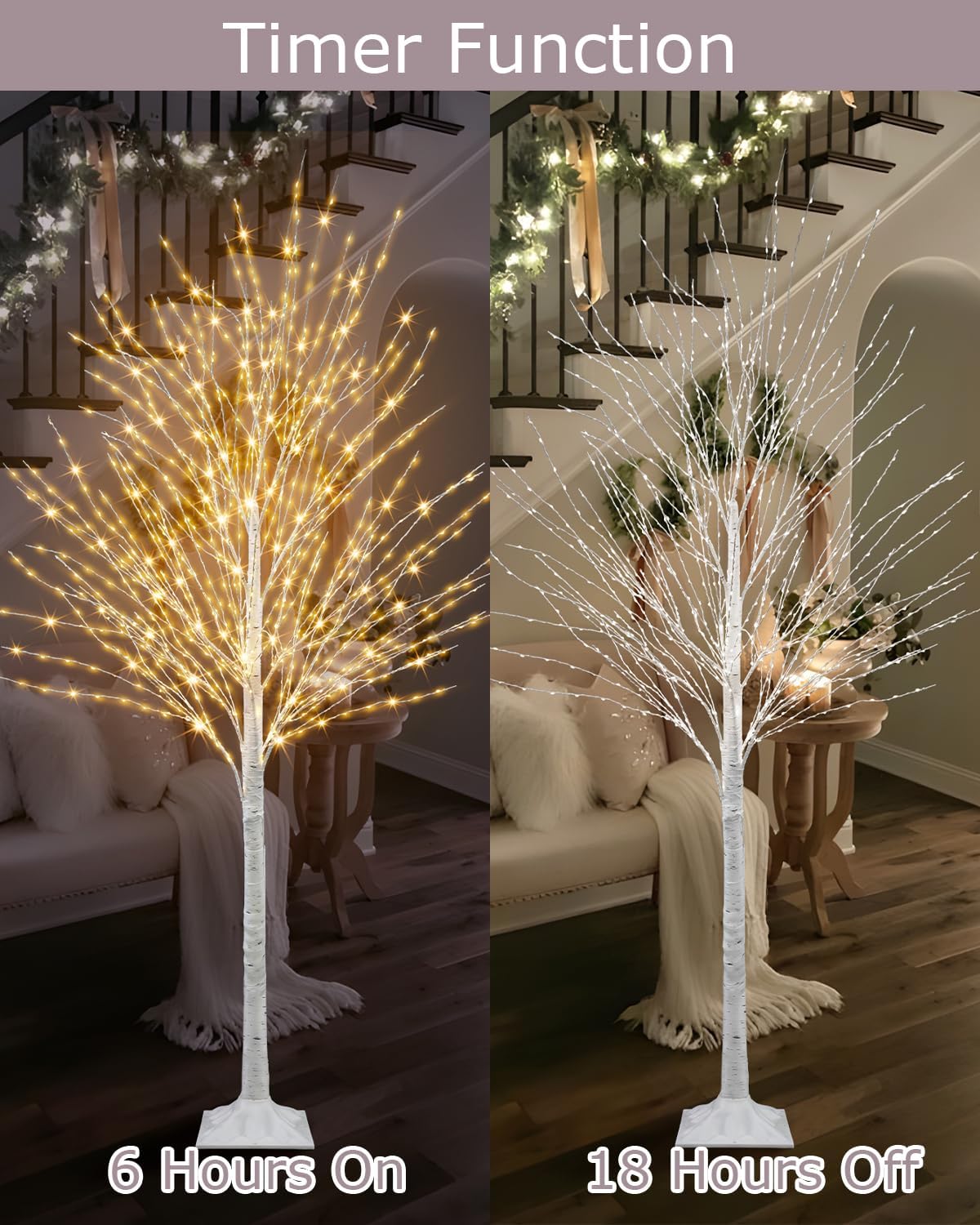 6 FT White Birch Tree with 936 LED Lights, Lighted Birch Tree Artificial Light Up Birch Twig Christmas Tree with Timer for Yard Wedding Porch Home Indoor Outdoor Decor