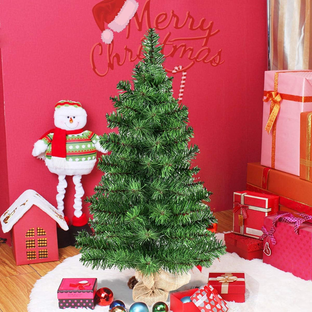 Goplus 3ft Tabletop Mini Christmas Tree, Artificial Small Christmas Tree with 96 PVC Branch Tips, Cloth Bag Base, Green Spruce Xmas Tree for Home, Office Decoration, No Assembly Required