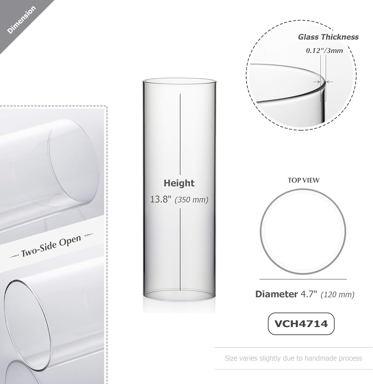 WGVI Hurricane Candle Holder Sleeve, Wide 4.7", Height 14", Clear Glass Cylinder Candleholder, Chimney Tube, Open Ended Candle Shade, 12 Pieces Bulk
