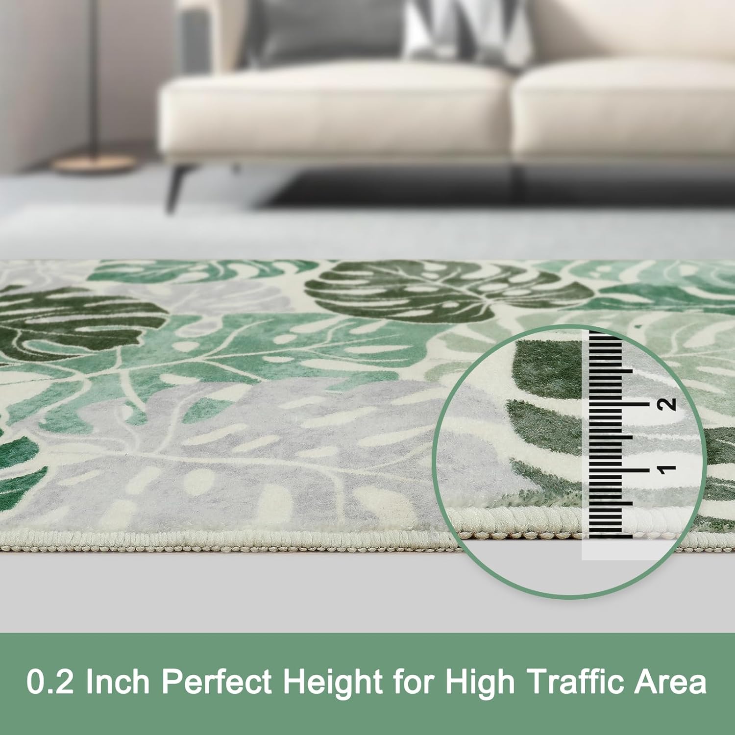 Wonnitar Leaf Washable 2x6 Rug Runner, Tropical Green Bathroom Rugs Runner Kitchen Carpet, Non-Slip Monstera Plant Non-Shedding Low Pile Accent Mat for Hallway Bedroom Closet