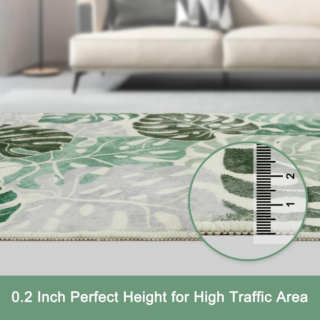 Wonnitar Monstera Leaf 2x4.3 Bathroom Runner Rug, Washable Non-Slip Bath Rug Runner, Coastal Green Soft Laundry Room Carpet, Low Pile Floor Carpet for Bedroom Entry Kitchen