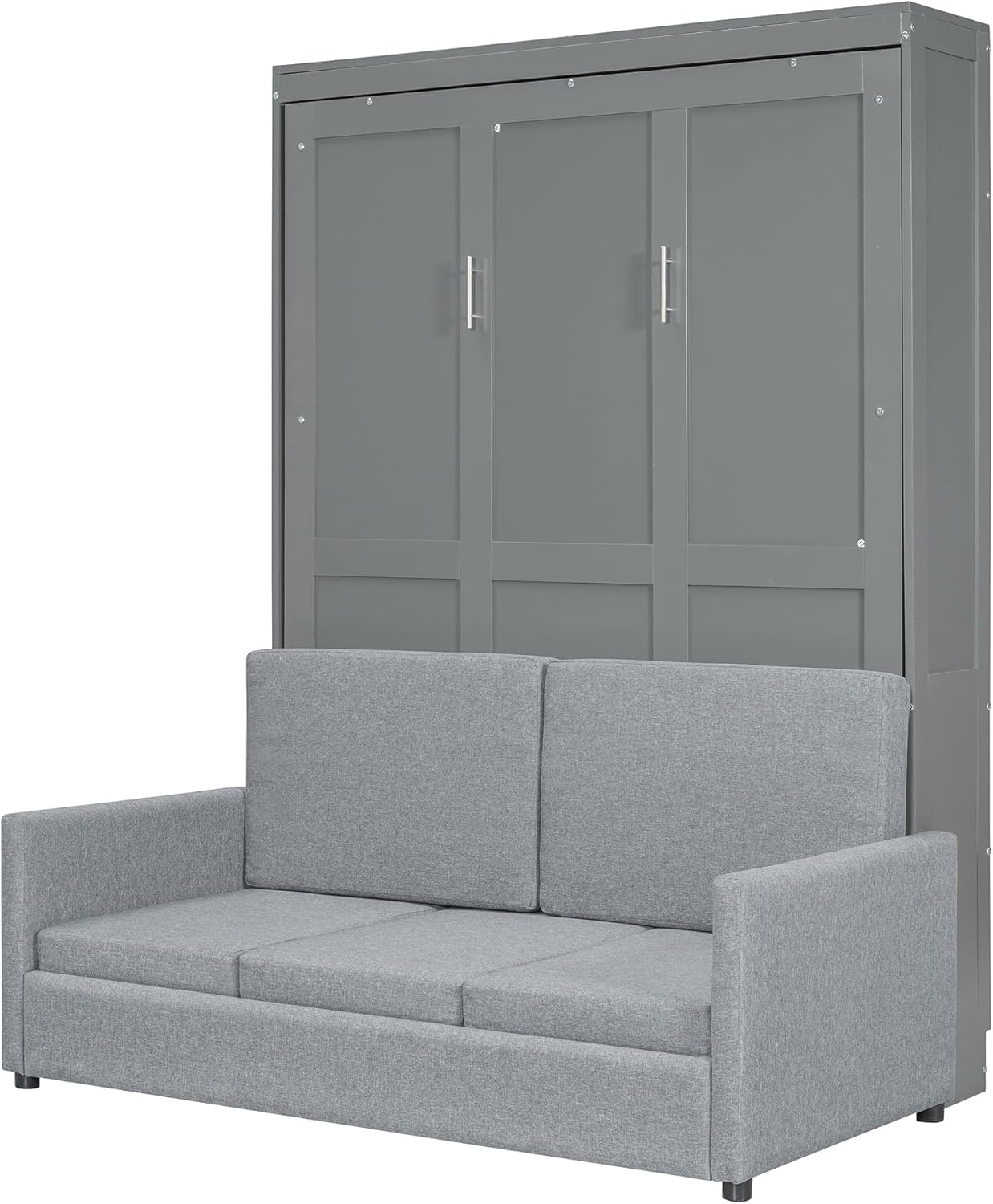 MERITLINE Full Murphy Bed with Couch,Wood Murphy Bed Cabinet with Sofa,Fold up Bed Grey Murphy Wall Bed Full Size