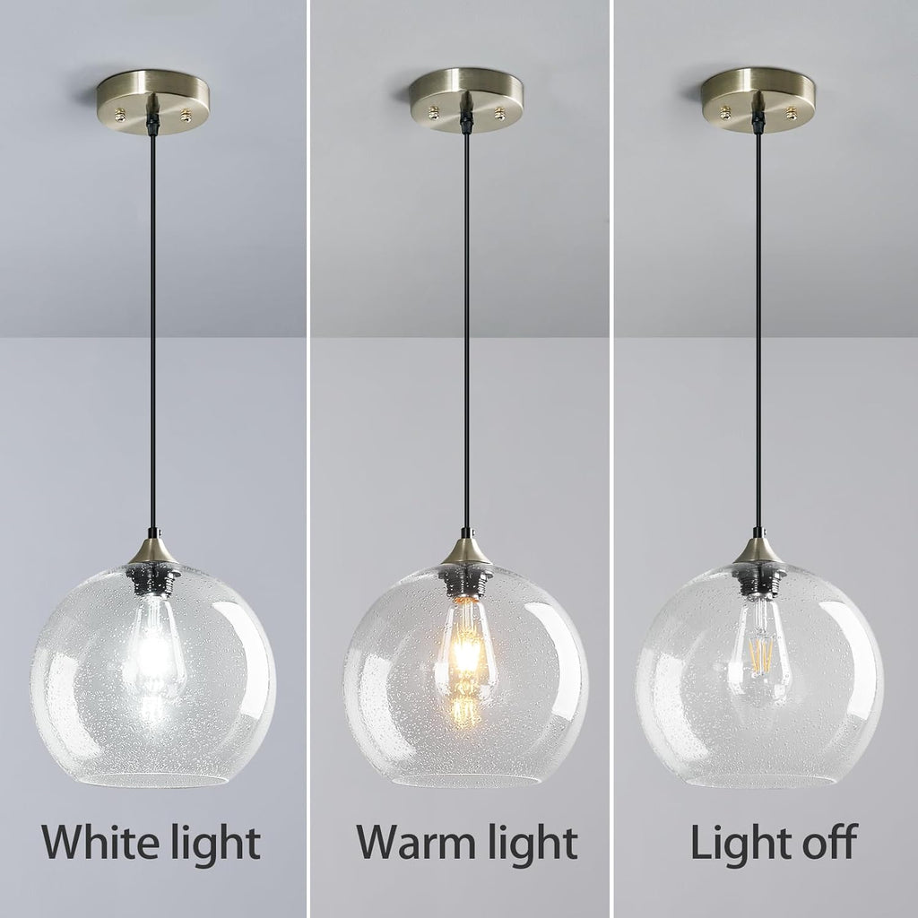 Clear Glass Pendant Lights Kitchen Island Lighting Globe Pendant Light Fixtures Modern Pendant Lighting for Kitchen Island Bedroom Living Dining Room Light Fixture(9.84in, 1-Pack)