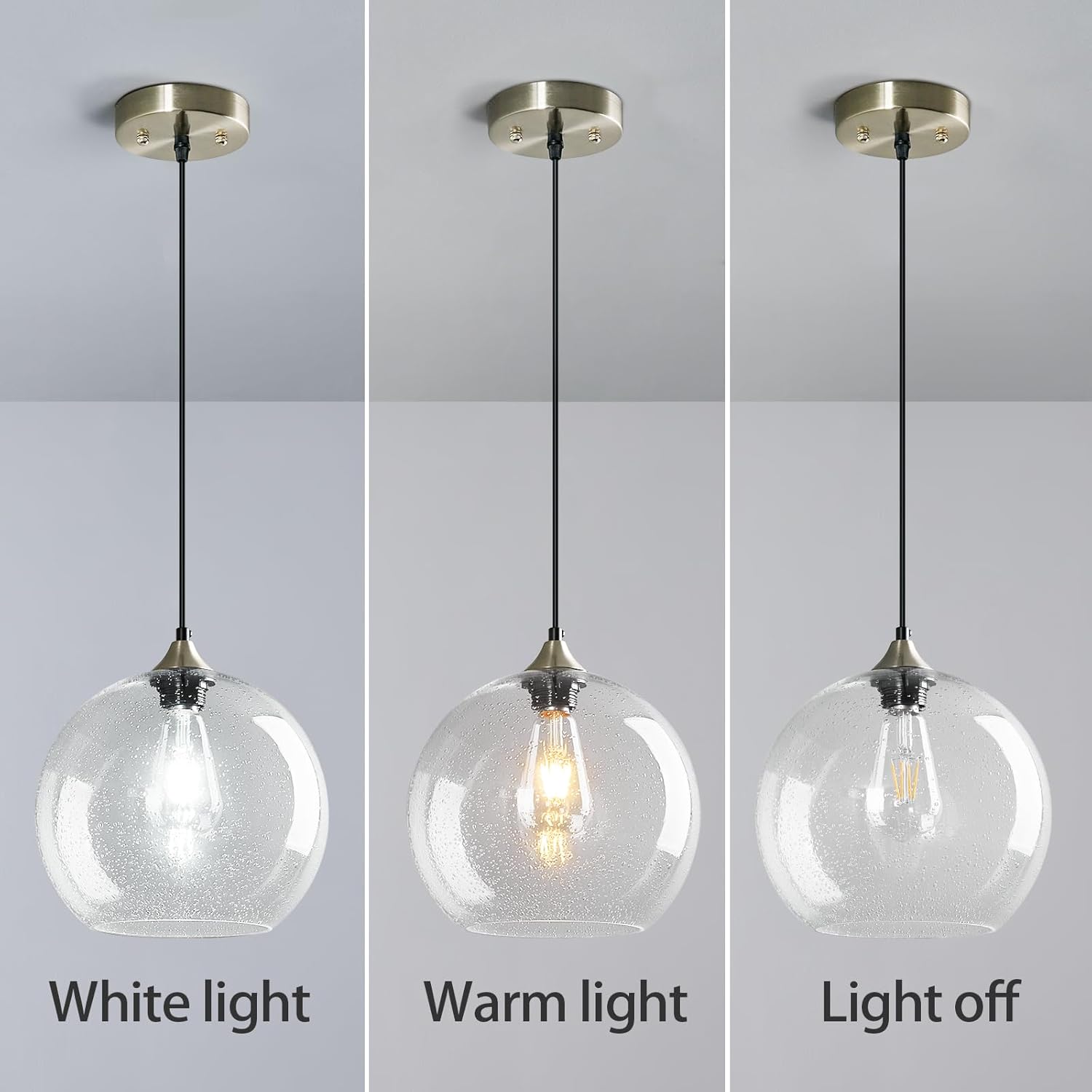 Clear Glass Pendant Lights Kitchen Island Lighting Globe Pendant Light Fixtures Modern Pendant Lighting for Kitchen Island Bedroom Living Dining Room Light Fixture(9.84in, 1-Pack)