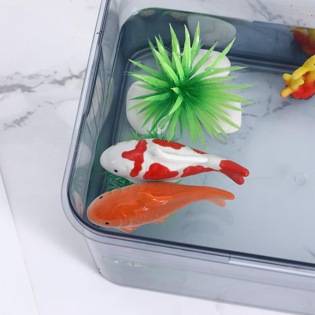 Ceramic Floating Koi Fish, 2pcs Aquarium Fake Goldfish Koi Decor, Mini Floatable Figurines for Fish Tank Fairy Garden Pond Underwater Fish Tea Pet Decor, 3.93X1.57X1.38in
