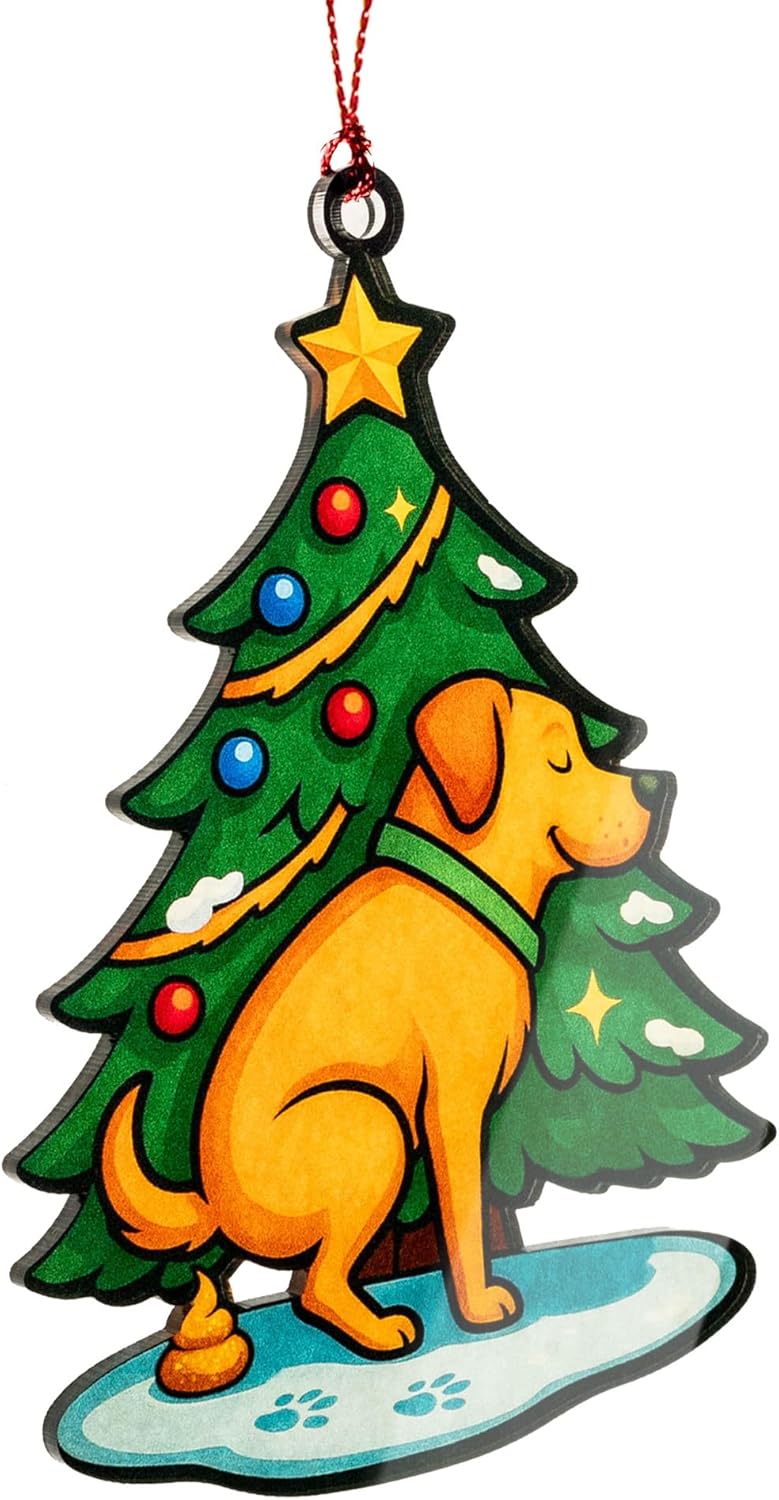 Funny Dog Christmas Ornaments, Funny Gag Gifts, Raunchy,Hilarious, Unique Ornaments, Suncatcher Effect Stained Glass Window Hanging, car Hanging Accessories 491 Labradorgag2