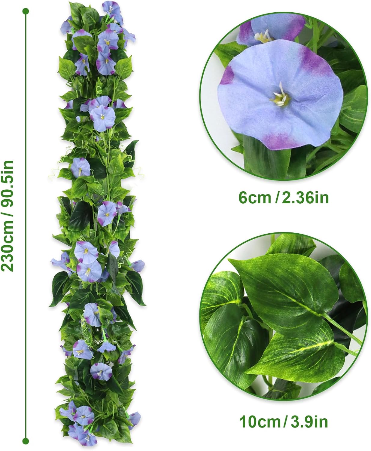 AirSun Artificial Morning Glory Flower Vines, 2pcs 15Feet Hanging Plants Silk Garland Fake Green Plant Home Garden Wall Fence Indoor Outdoor Wedding Birthday Decor