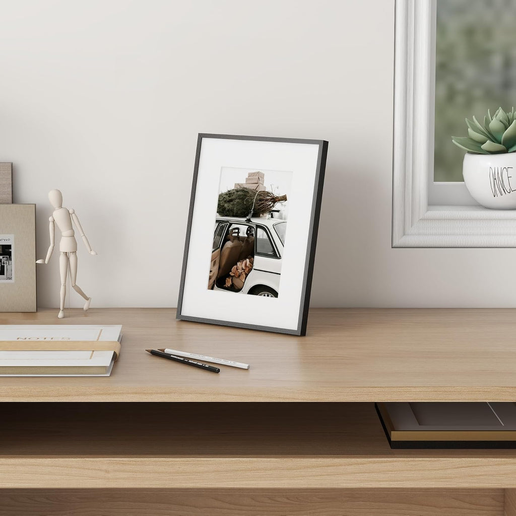 Fun Memories 5x7 Aluminum Picture Frame - 5 x 7 Aluminum Photo Frames with 4x6 Removable Mat- Ideal for Wall or Tabletop Display - Wall Hook Hanging Hardware Included (Black, 1 Pack)