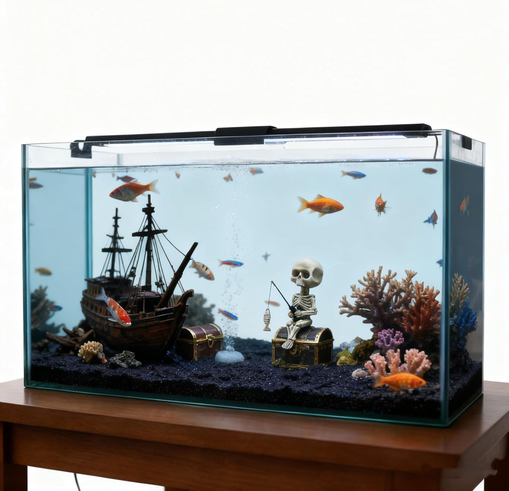 Cute Funny Skeleton Fishing Figurine,Halloween Christmas Decor, Versatile Skull Accessory for Fish Tank, Garden Pond, Desk & Bookshelf