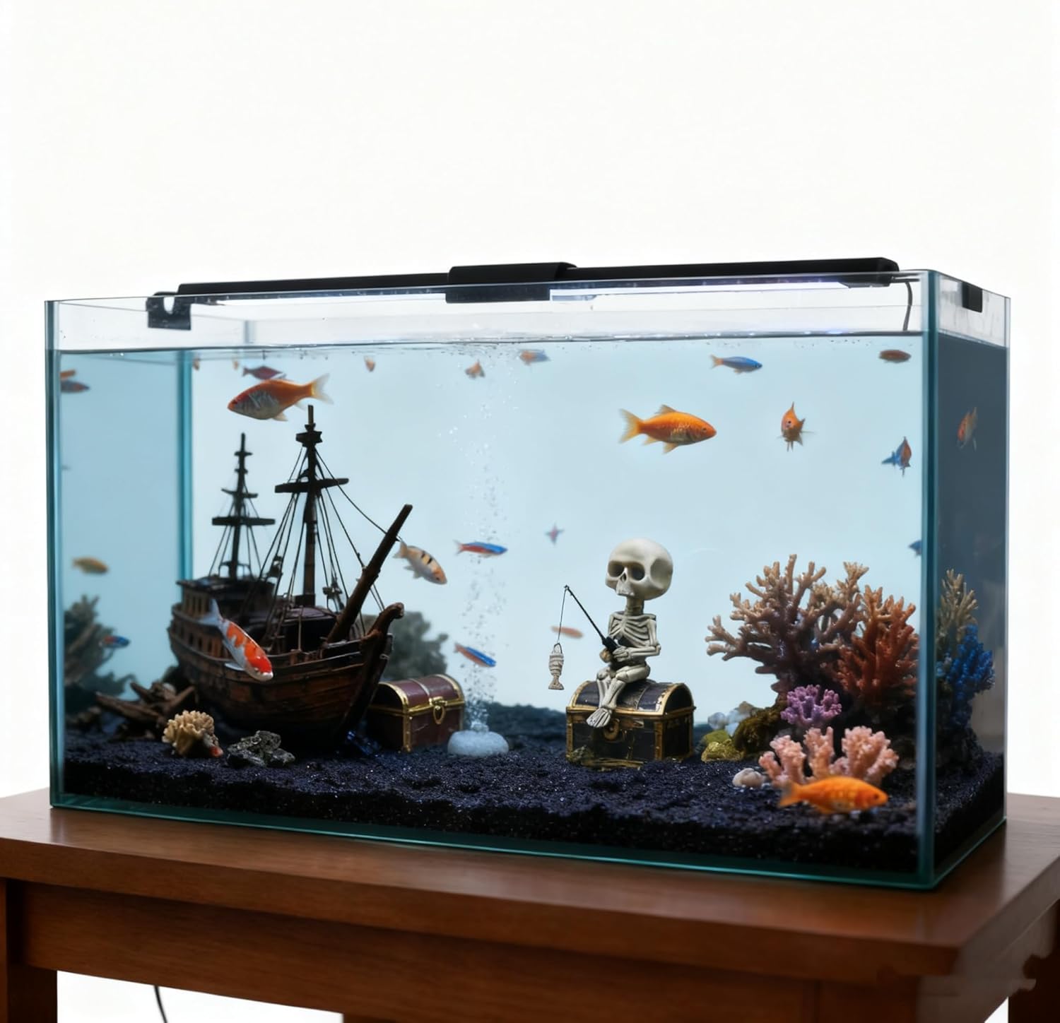 Cute Funny Skeleton Fishing Figurine,Halloween Christmas Decor, Versatile Skull Accessory for Fish Tank, Garden Pond, Desk & Bookshelf