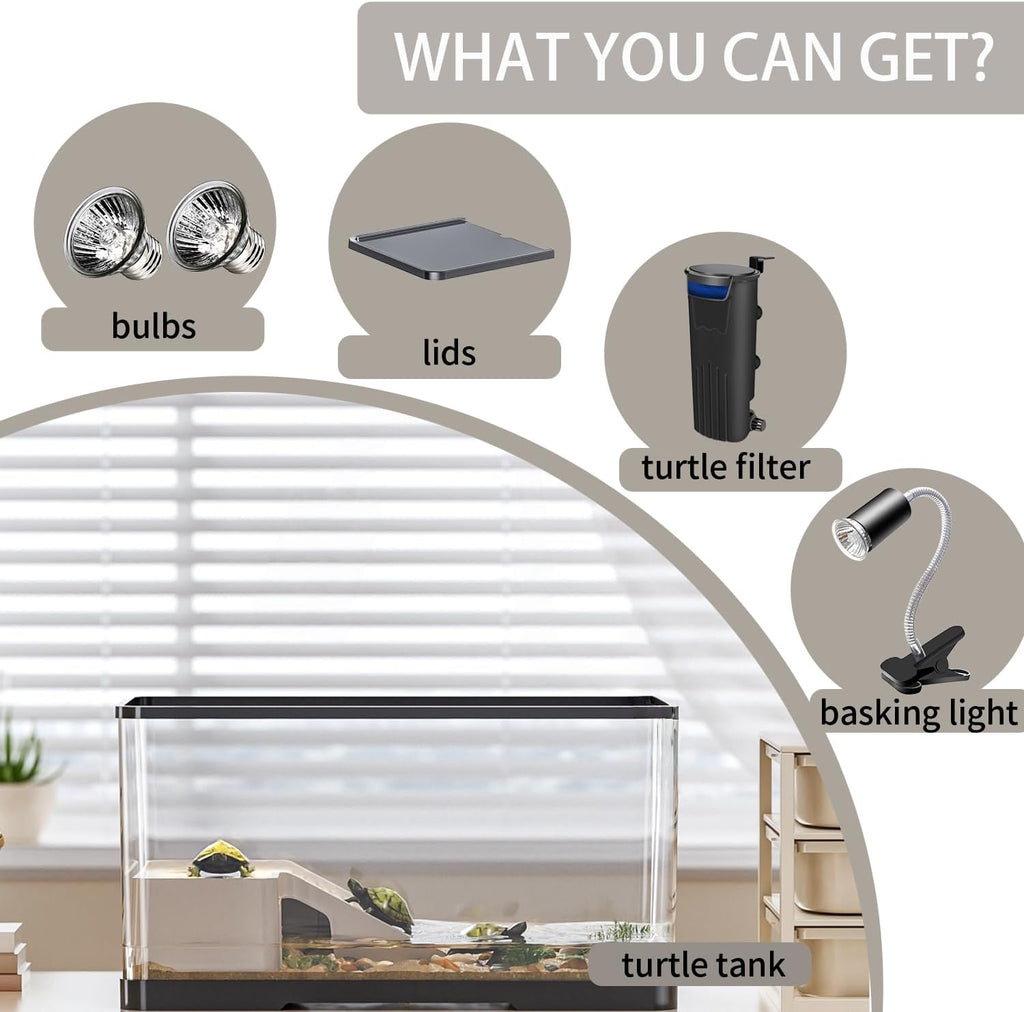 Turtle Tank Kit(Tank+Adjustable Light+5W Filter+Basking Platform),Upgraded 4.7 Gal Turtle Tank Starter Kit with UV Basking Platform Light for Crabs,Fishes,Amphibians,Reptiles(15.4 * 8.5 * 8.35 Inch)
