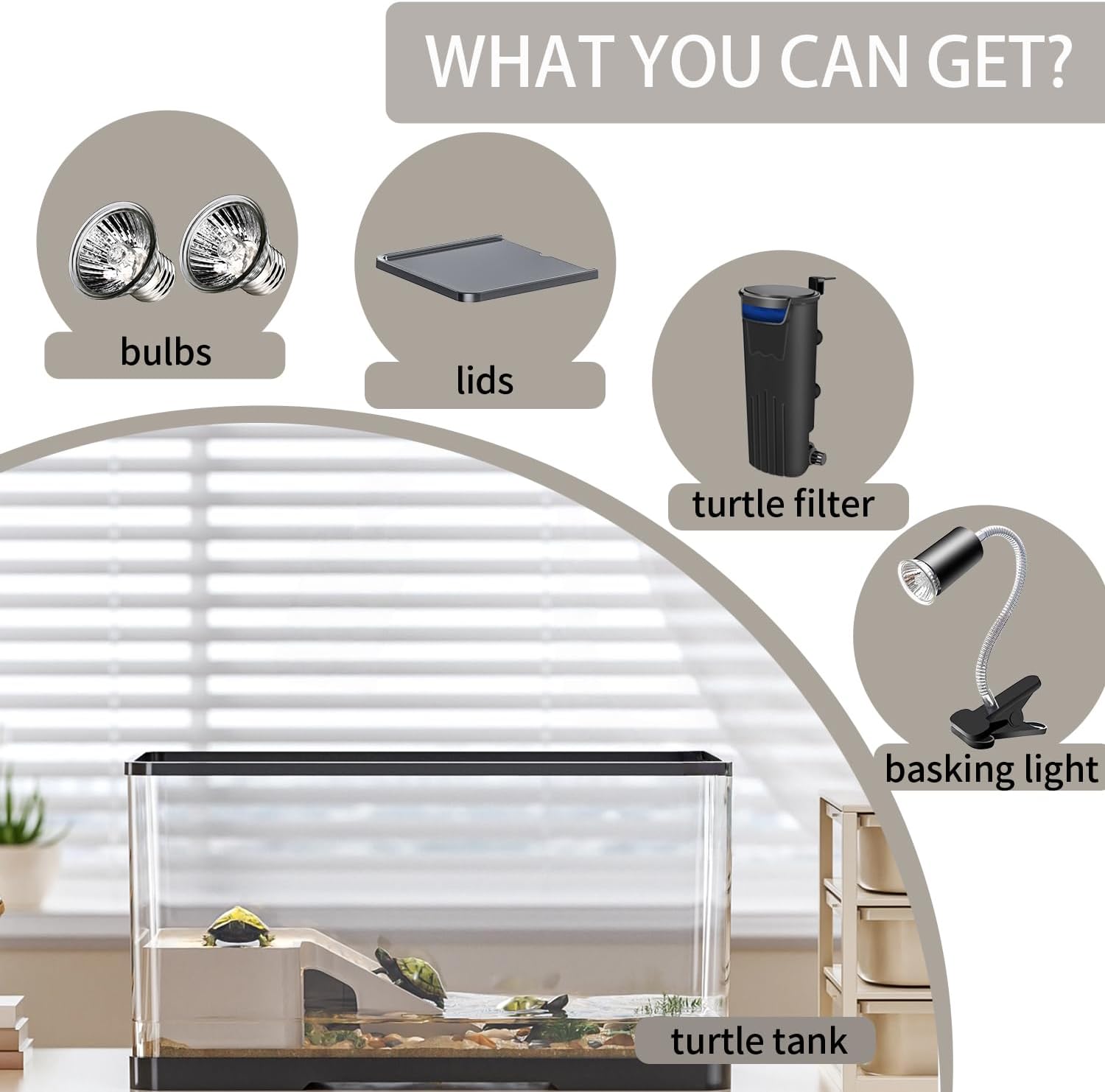 Turtle Tank Kit(Tank+Adjustable Light+5W Filter+Basking Platform),Upgraded 4.7 Gal Turtle Tank Starter Kit with UV Basking Platform Light for Crabs,Fishes,Amphibians,Reptiles(15.4 * 8.5 * 8.35 Inch)