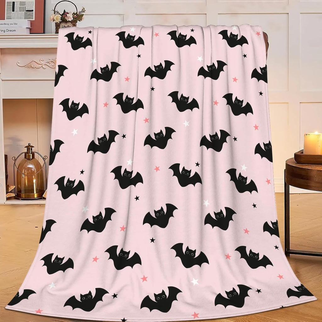 Pink Bat Throw Blanket Bats Print Throw Blankets for Couch Sofa Bed Stuff Decor Soft Cozy Fleece Plush Warm Flannel Bedding for Lover Men Women Boys Girls 50"x60"