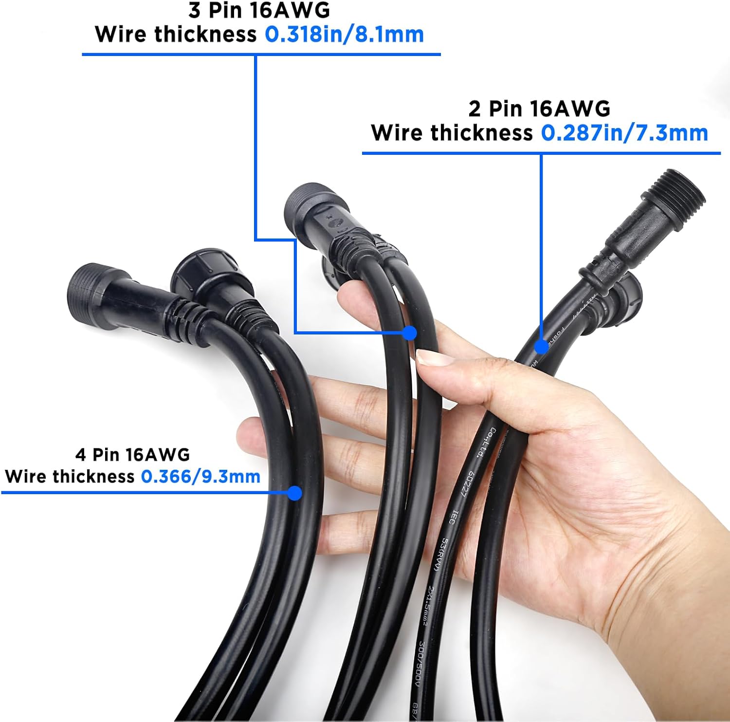MAD OWL 3 Pin Waterproof LED Wire Connector, 16 AWG 118.1 inch/3M IP68 Male and Female Heads Extension Cable for Indoor and Outdoor LED Strip Light(1 Strip Black)
