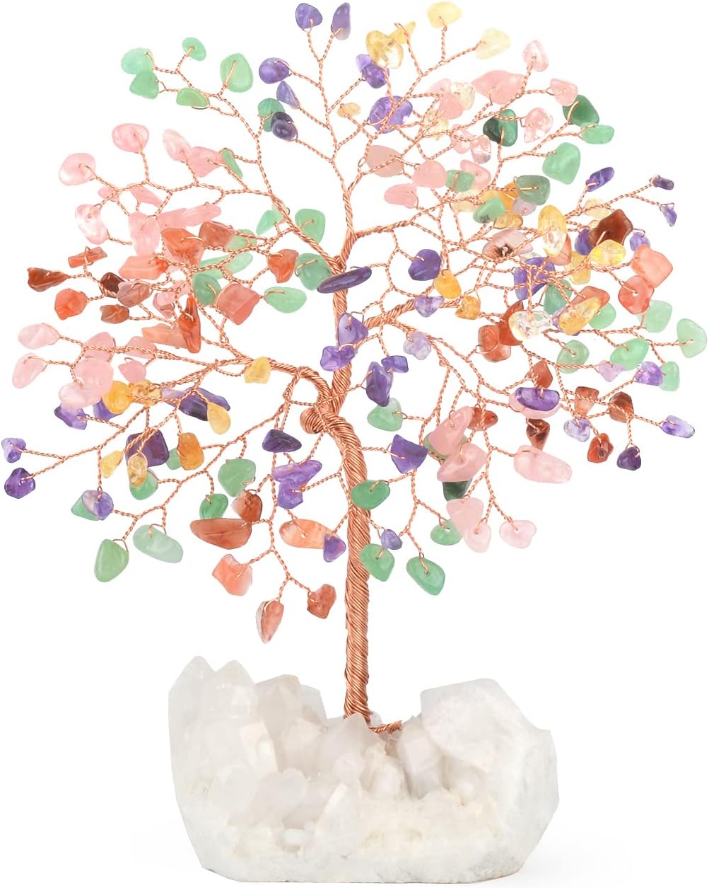 Gemstone Crystal Tree of Life,Quartz Cluster Base,Bonsai Money Tree Feng Shui Decor,Chakra Healing Crystals Positive Enegy-Good Luck Gift 5.5-6.3 Inches