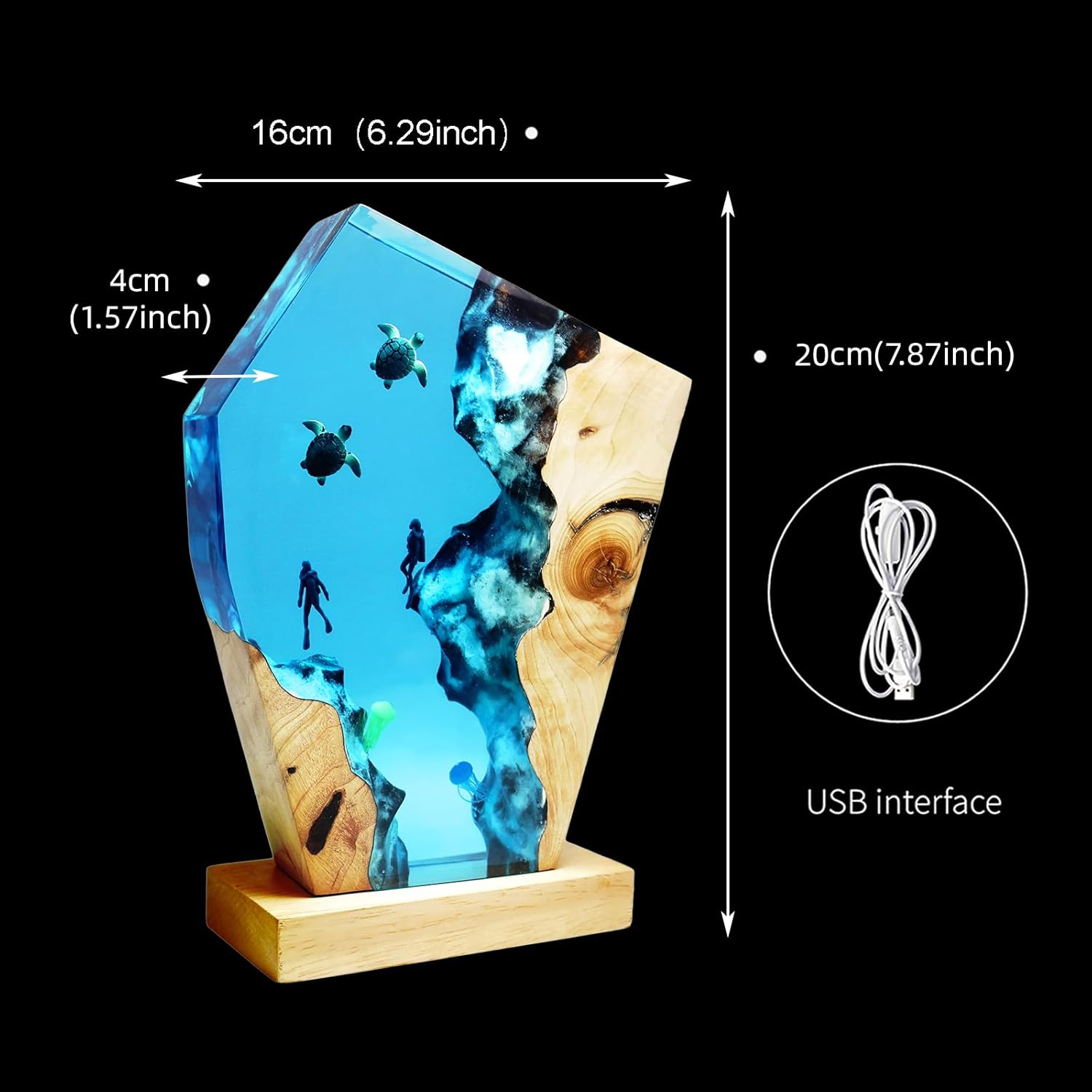 Epoxy Resin Sea Turtle Lamp, Diver Ocean Lamp,Handmade Home Decor Bedside Nightlight, Unique Resin Lighting, Nightstand Decorations for Bedroom, Suitable for Holidays(Sea Turtles & Divers)