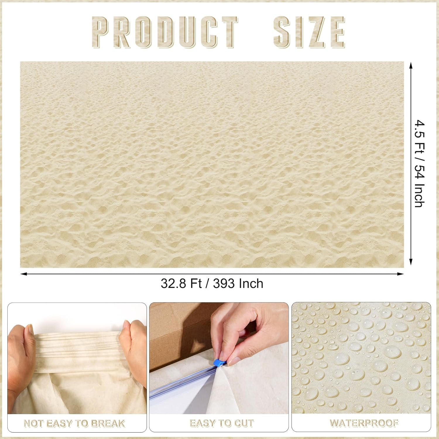 4.5x33 Ft Beach Sand Wall Backdrop Decorations,Roll of Plastic Beach Sand Photography Background,Natural Scenery Setters Wallpaper Travel Summer Birthday Party Video Shoot Studio Photo Props