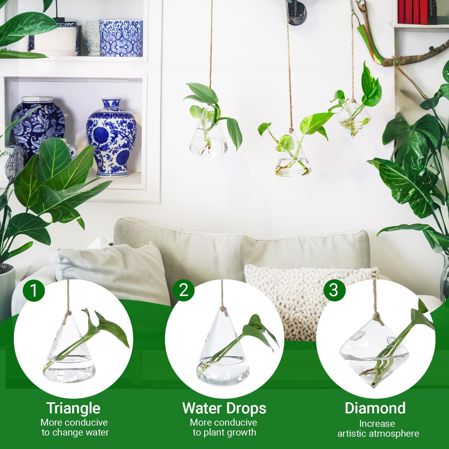 Propagation Station, Plants Terrarium, Plants Lover Gifts for Women,Plant Cutting Holder Home décor,Gifts for Women,House Warming New Home-3 Geometric Shape
