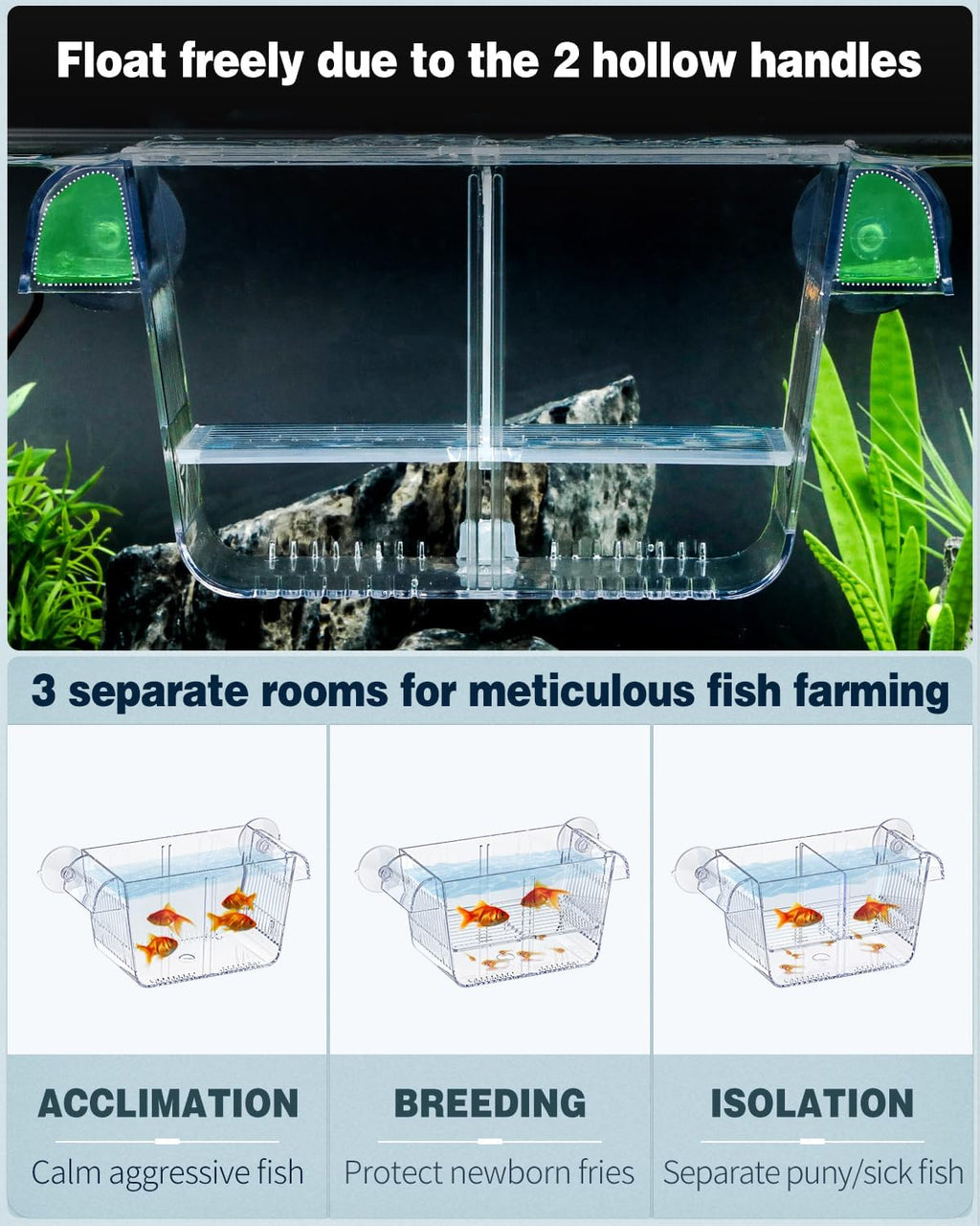 Pawfly Aquarium Fish Breeding Box, Fish Tank Hatchery Incubator with 6 Suction Cups Acrylic Hatching Box for Baby Fish Shrimp Betta Medium Acclimation Isolation Box