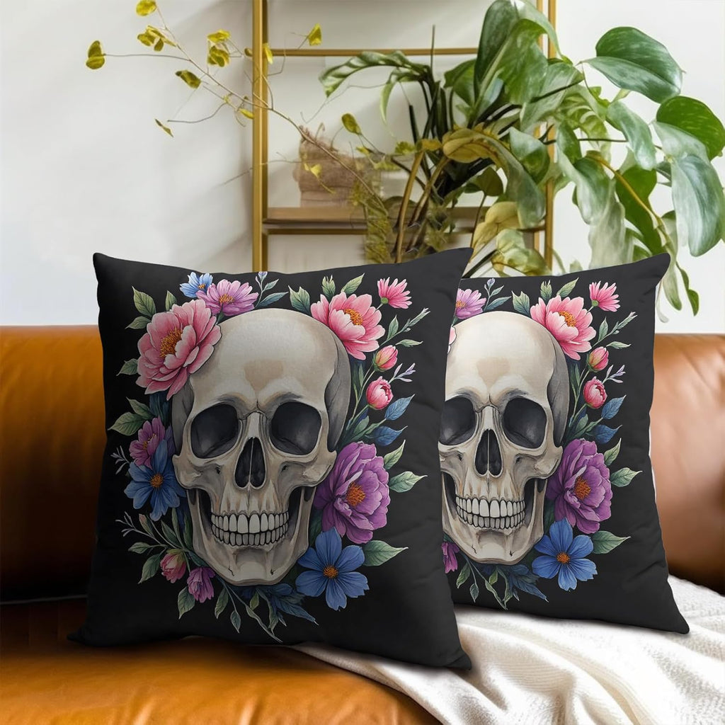 Bohemian Skull Throw Pillow Covers Set of 2 Ultra-Soft All-Season Pillow Shams with Hidden Zipper,Durable for Sofa Bed Car Decor & Gift Luxury 18x18IN