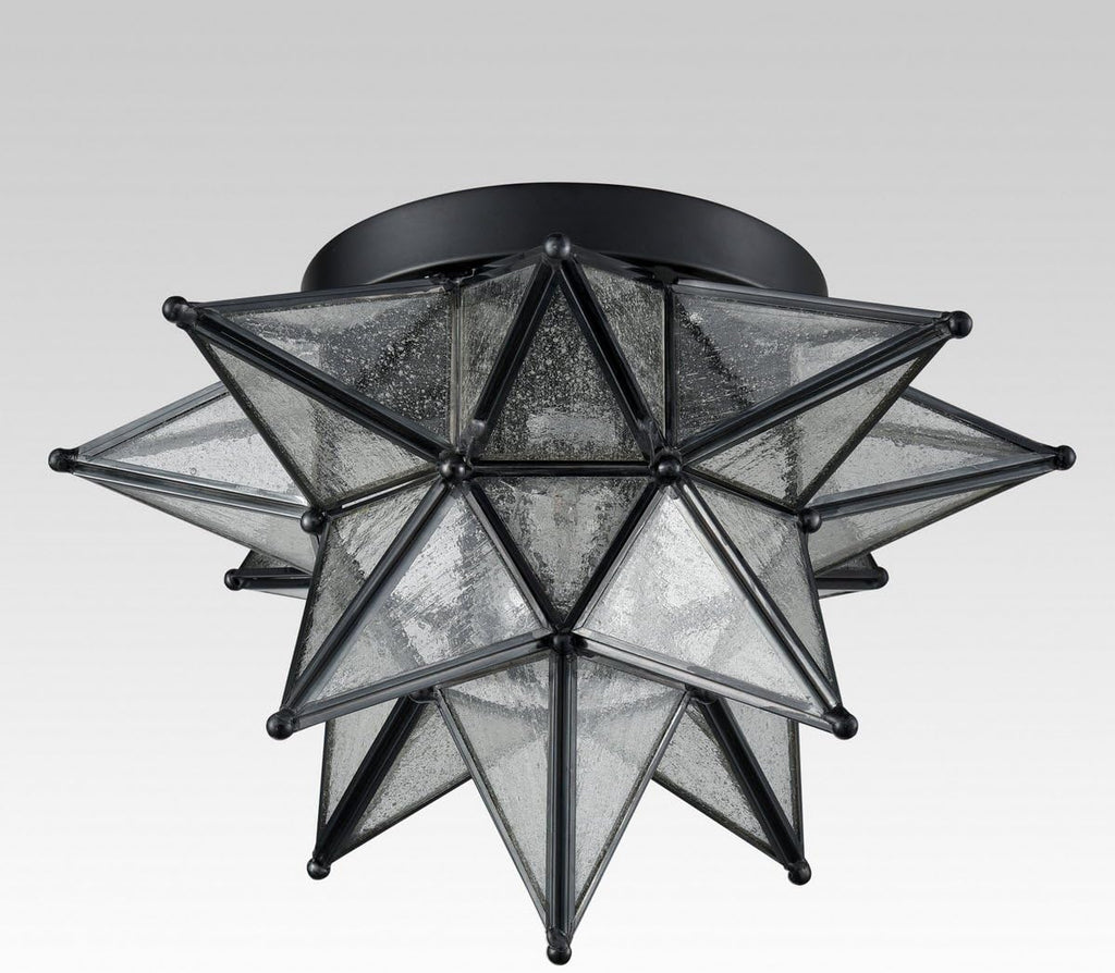 DAYCENT Black Moravian Star Light Flush Mount with Seeded Glass Shade Moroccan Star Ceiling Light Fixture for Kitchen Hallway Foyer