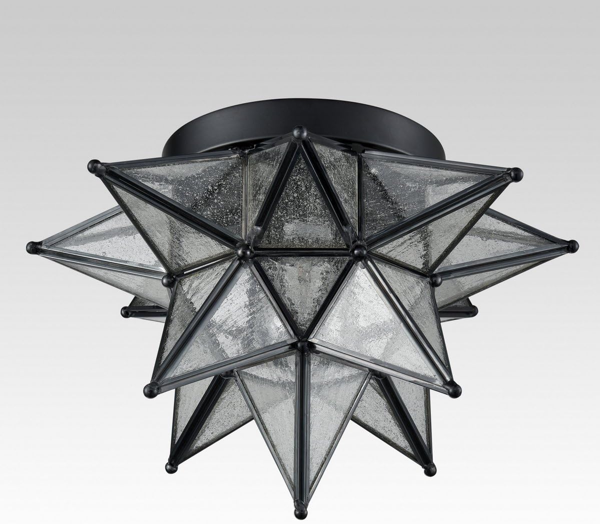 DAYCENT Black Moravian Star Light Flush Mount with Seeded Glass Shade Moroccan Star Ceiling Light Fixture for Kitchen Hallway Foyer