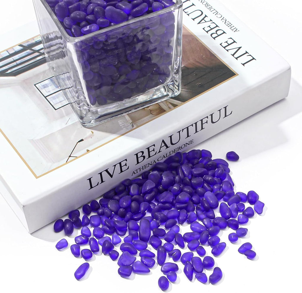 Keedolla 3 Lb Cobalt Blue Frosted Sea Glass Stones Fish Tank Rocks Gravel Aquarium Glass Pebbles Marbles Gemstones for Vase Fillers, DIY Crafts, and Home Decor