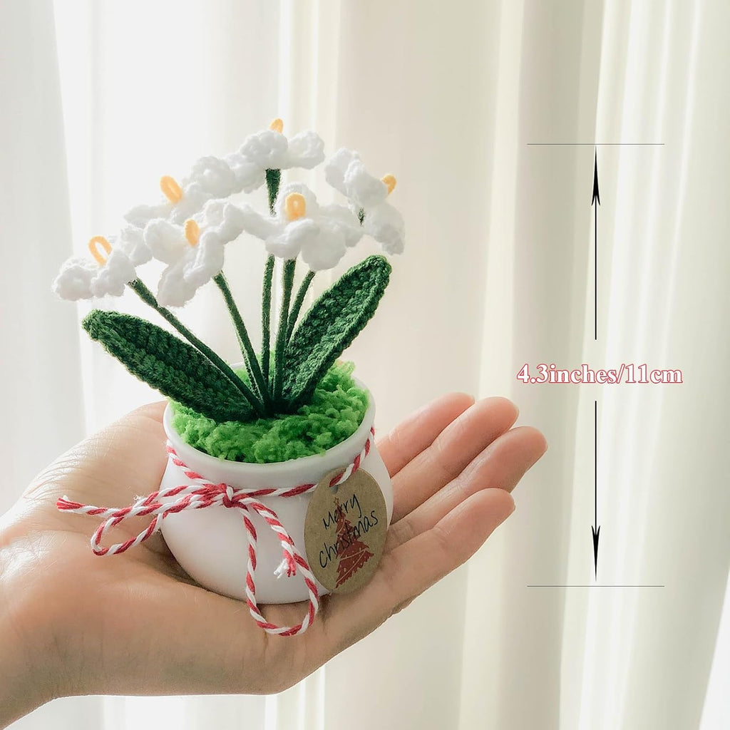 Crochet Flowers Cute Little Potted Flower, Gift for Birthday, Mother's Day, Teacher’s Day, Graduation, Anniversary, Decor for Car Dashboard,Home Office Decoration (White Myosotis)