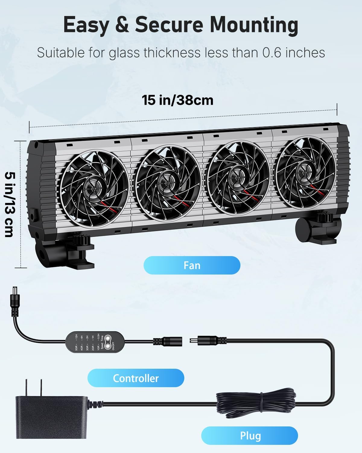 Pawfly Aquarium Chiller Fan, Fish Tank Cooling Fans with 5 Speed Modes & Timer, Terrarium Fan Water Chiller for Freshwater and Saltwater Tanks