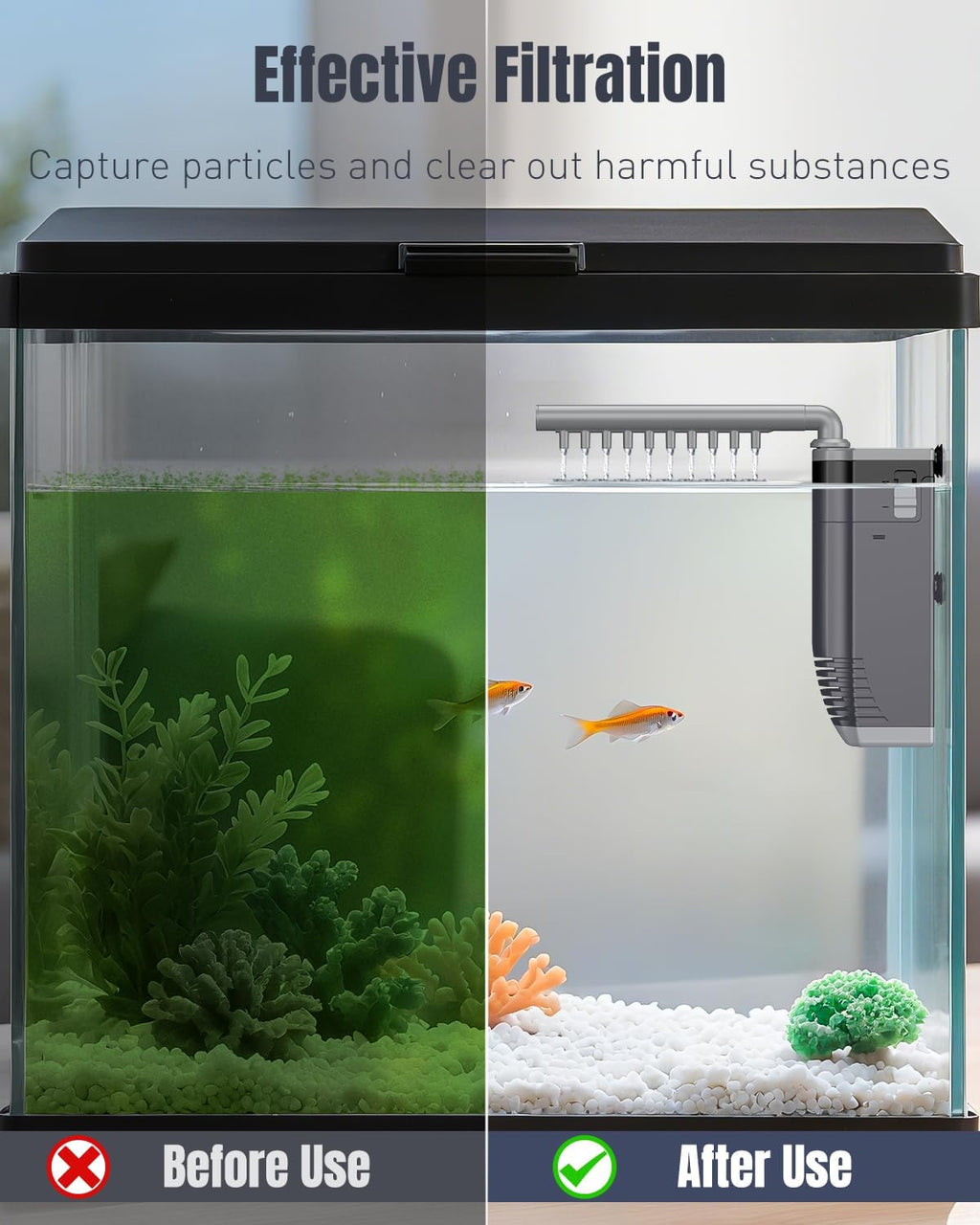 Pawfly Aquarium Filter, 3 W Small Fish Tank Filter, Internal Submersible Aquarium Filter with Foam & Adjustable Water Pump, Quiet Filter for 8-20 Gallon Fish Tanks