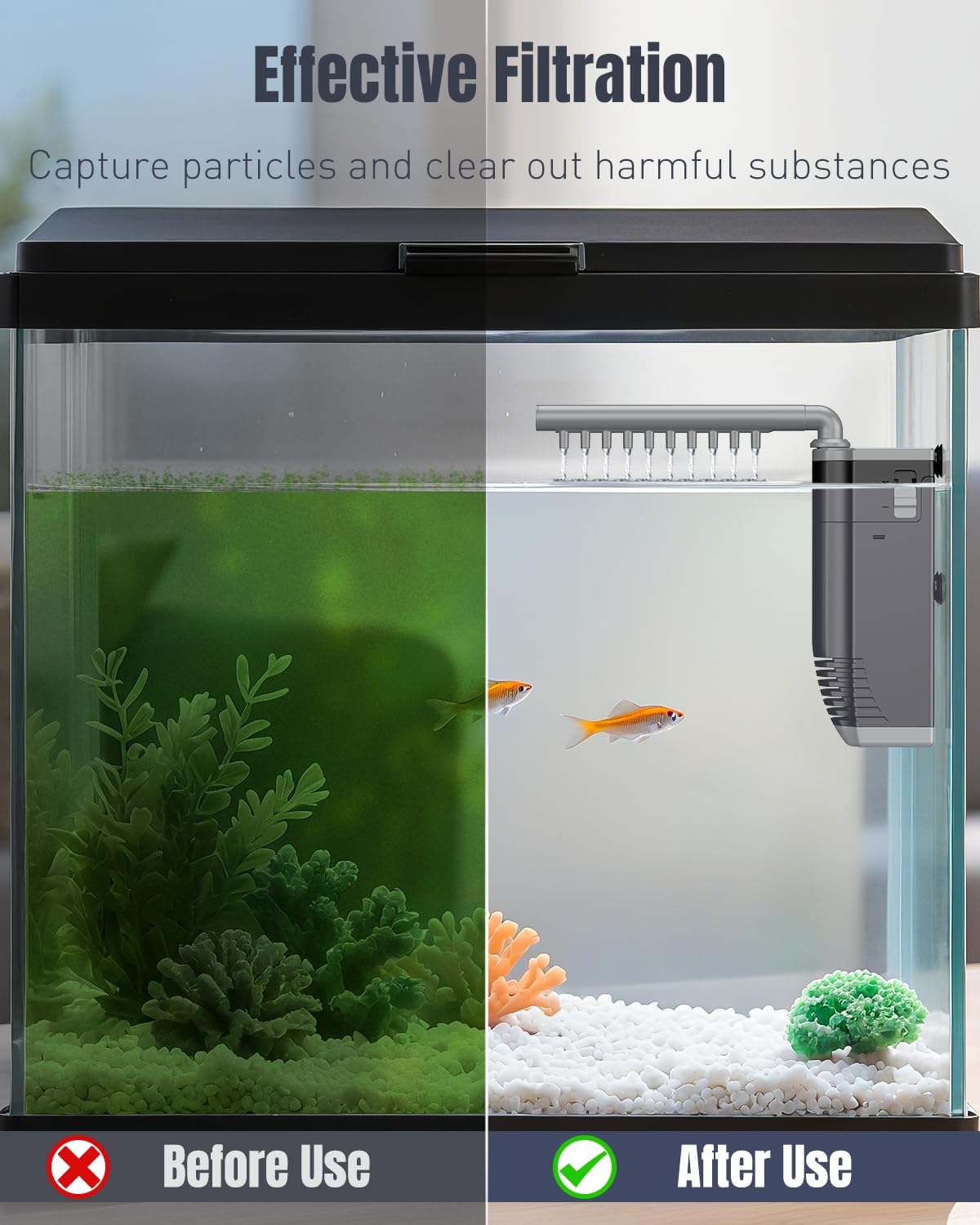 Pawfly Aquarium Filter, 3 W Small Fish Tank Filter, Internal Submersible Aquarium Filter with Foam & Adjustable Water Pump, Quiet Filter for 8-20 Gallon Fish Tanks