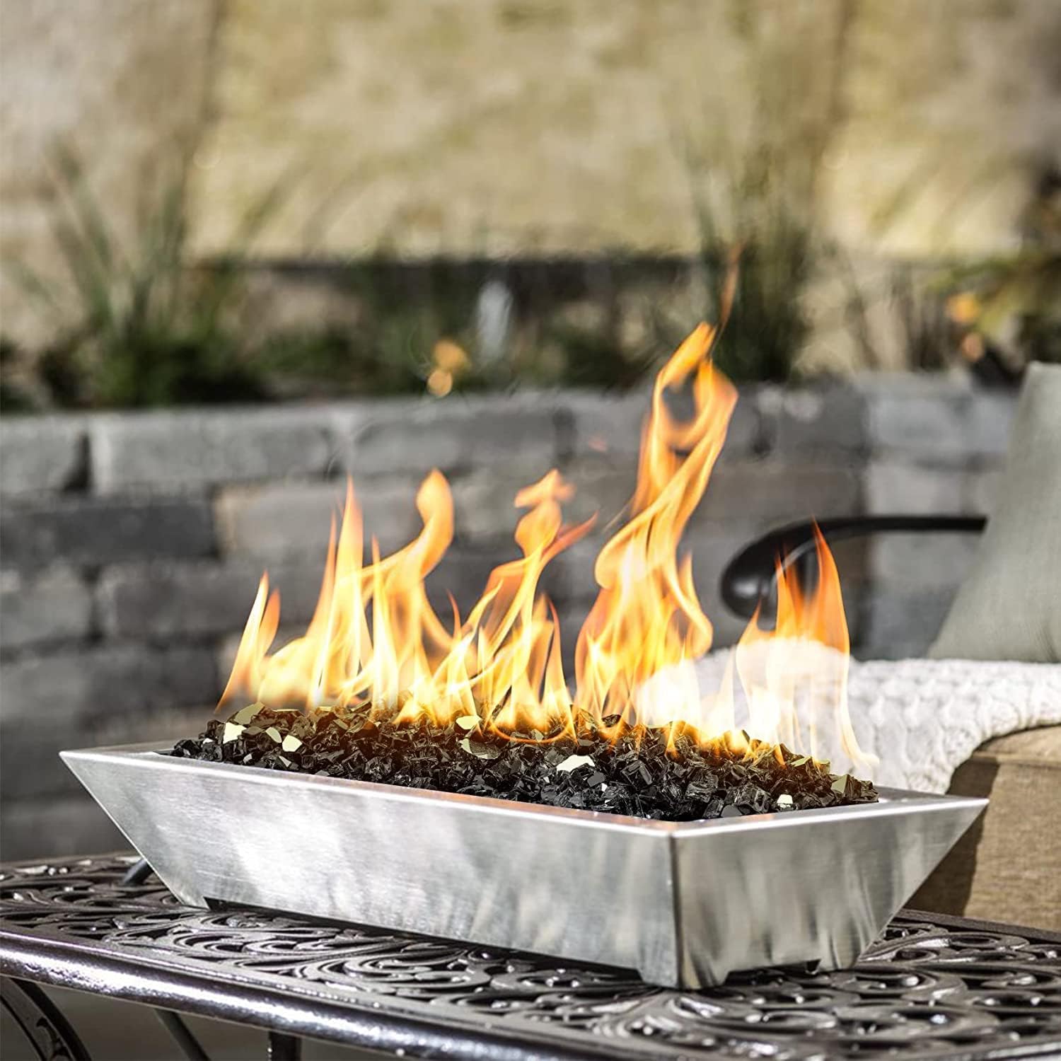 Onlyfire 10 pounds Fire Glass for Propane Fire Pit and Gas Fireplace, 1/2 Inch Reflective Firepit Glass Rocks for Fire Pit Table and Fire Bowl, High Luster Onyx Black