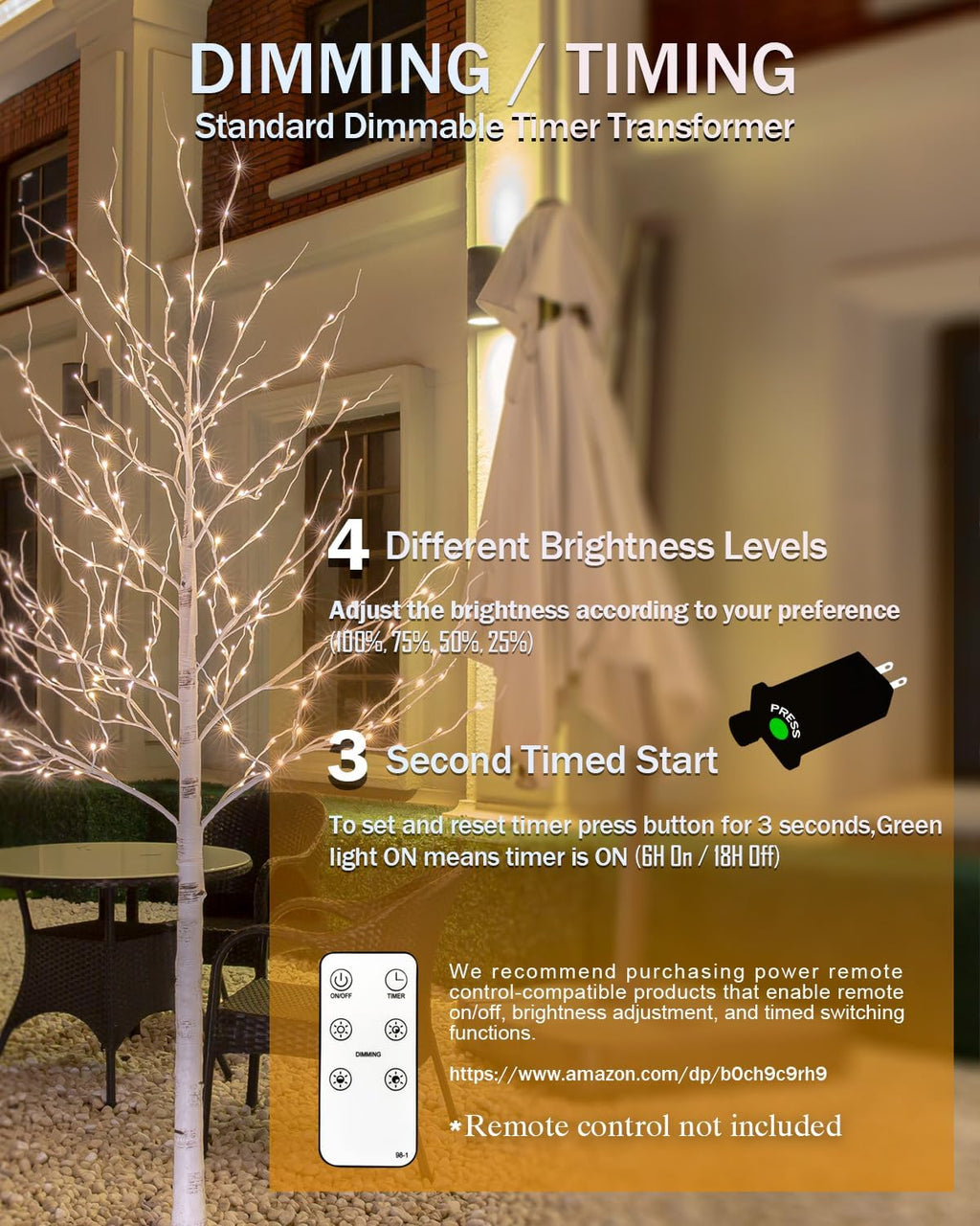 Lighted Birch Tree Set 4ft, 6ft and 8ft with 96/160/256 Warm White LED Lights for Holiday Decor - Realistic Design, UL Certified, Dimmable, Waterproof - Ideal for Indoor and Outdoor Decoration