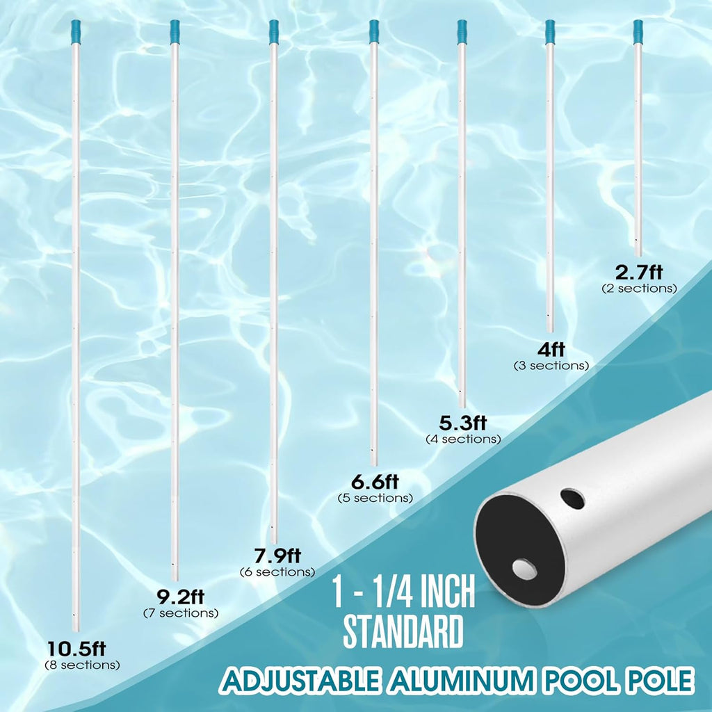 Swimming Pool Cleaning Kit - Aluminum Frame Skimmer Net with 10Ft Adjustable Pole & 17.5” Pool Brush Head, Pools Maintenance Kits for Inground & Above Ground Swimming Pools, Removes Debris