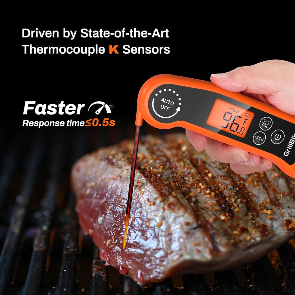 Instant Read Meat Thermometer, Meat Thermometer Digital with 0.5s Fast Reading, IPX5 Waterproof Cooking Thermometer with ±0.5℉ Accuracy, Food Thermometer for Candy, Grill, Milk, Bake, Oven and Brewing
